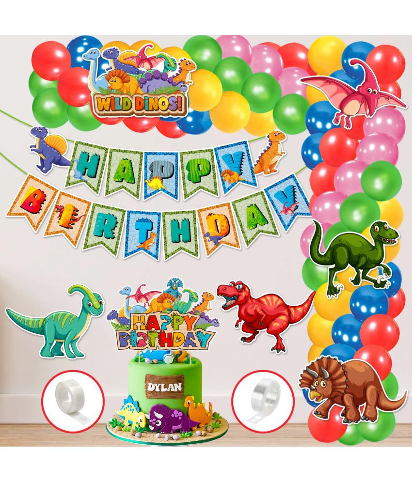     			Zyozi Dinosaur Theme Balloon arc decoration,Dinosaur Theme Birthday for Girls with Happy Birthday Banner Cardstock Cake Toppers Balloons Birthday Decoration Kit (Pack of 60)
