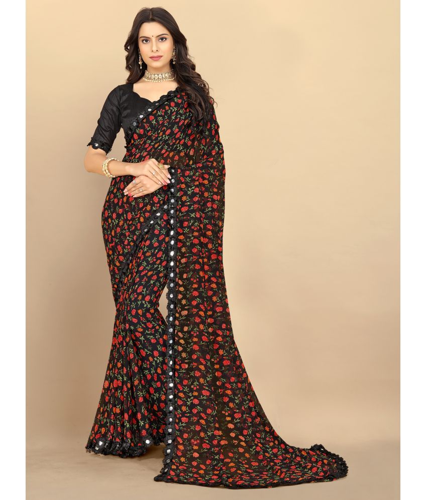     			Rangita Women Floral Printed Georgette Saree With Blouse Piece - Black