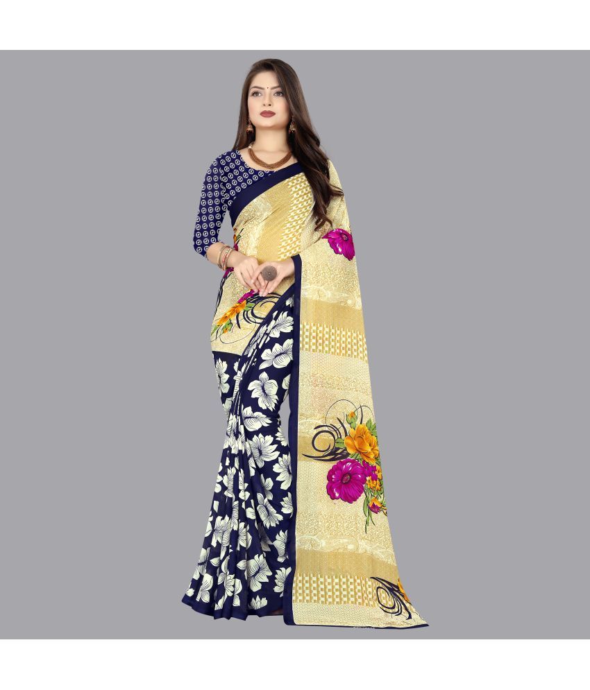     			ANAND SAREES - Navy Blue Georgette Saree With Blouse Piece ( Pack of 1 )