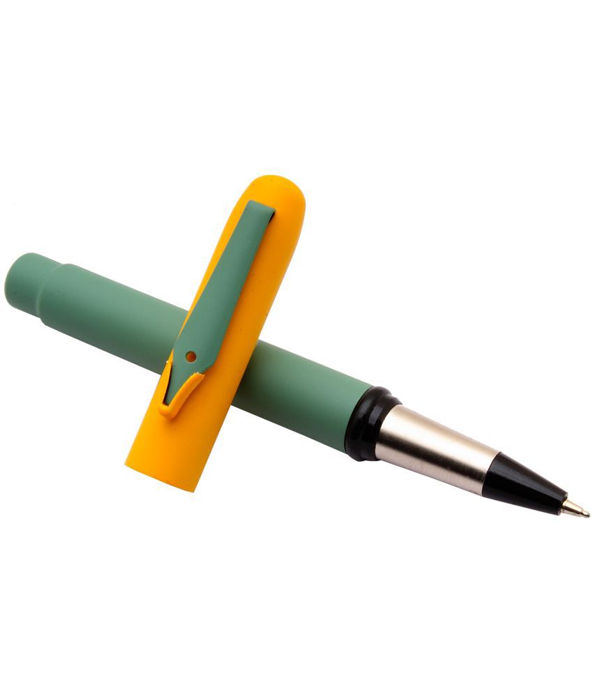     			Srpc Unique Magnetic Cap Ballpoint Pen Matte Olive Green & Yellow Metal Body Blue Refill