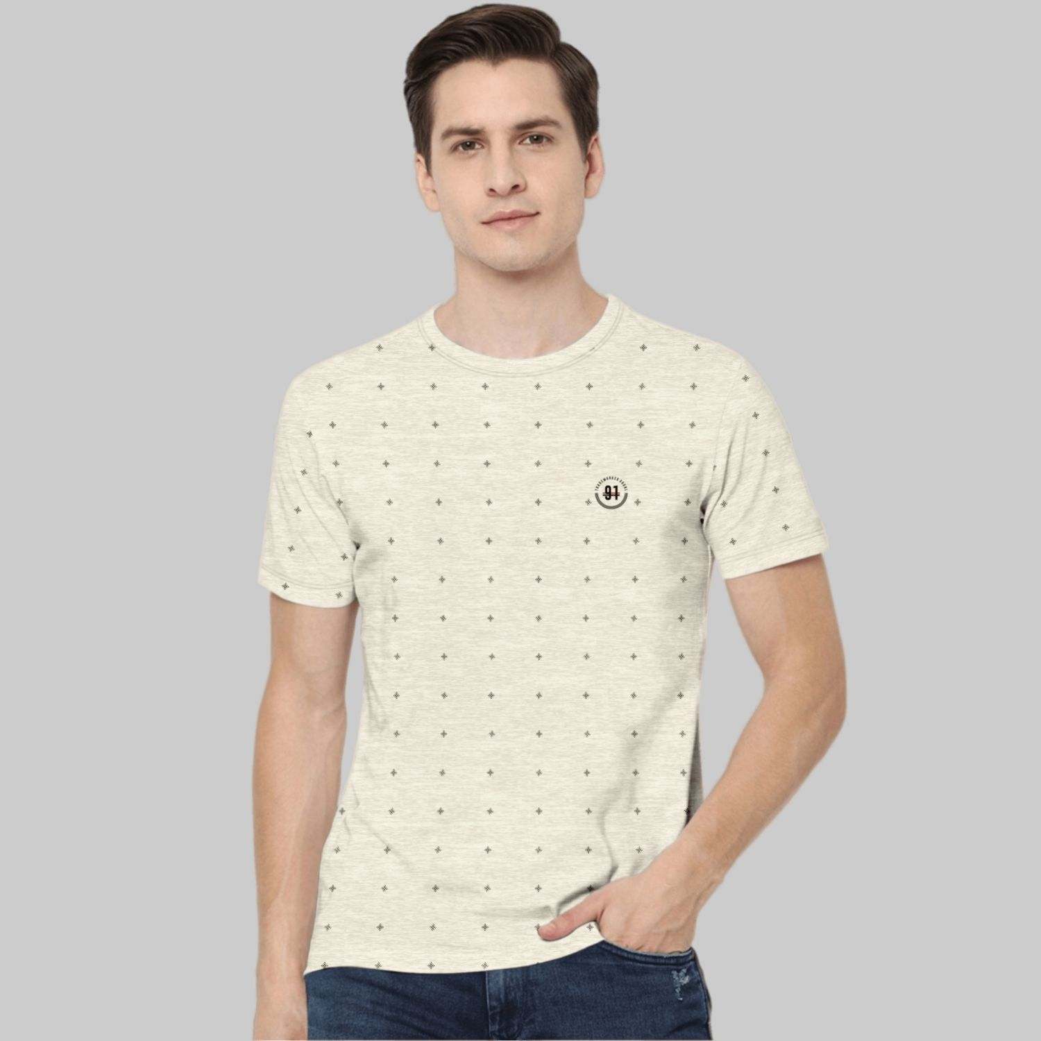     			TAB91 - Beige Cotton Blend Slim Fit Men's T-Shirt ( Pack of 1 )