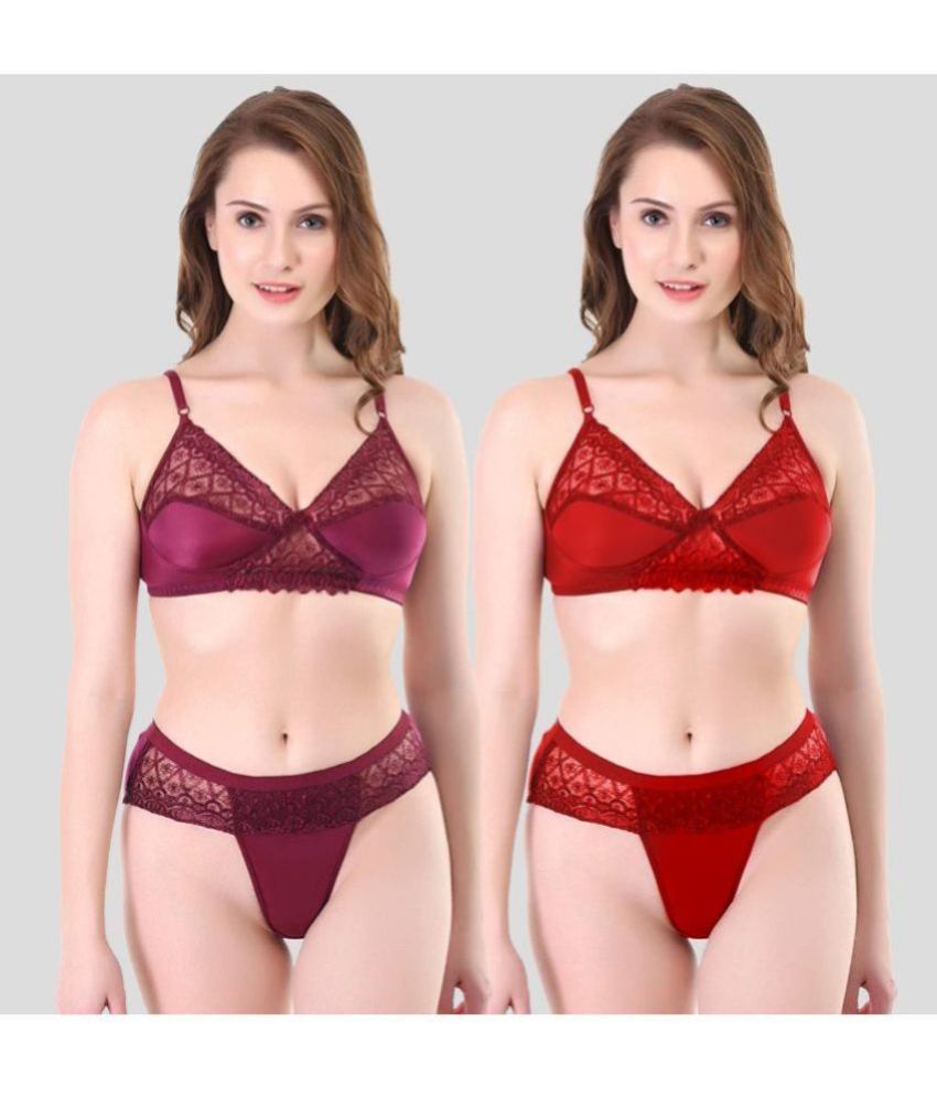     			TCG Pack of 2 Cotton Blend Women's Bra & Panty Set ( Maroon )