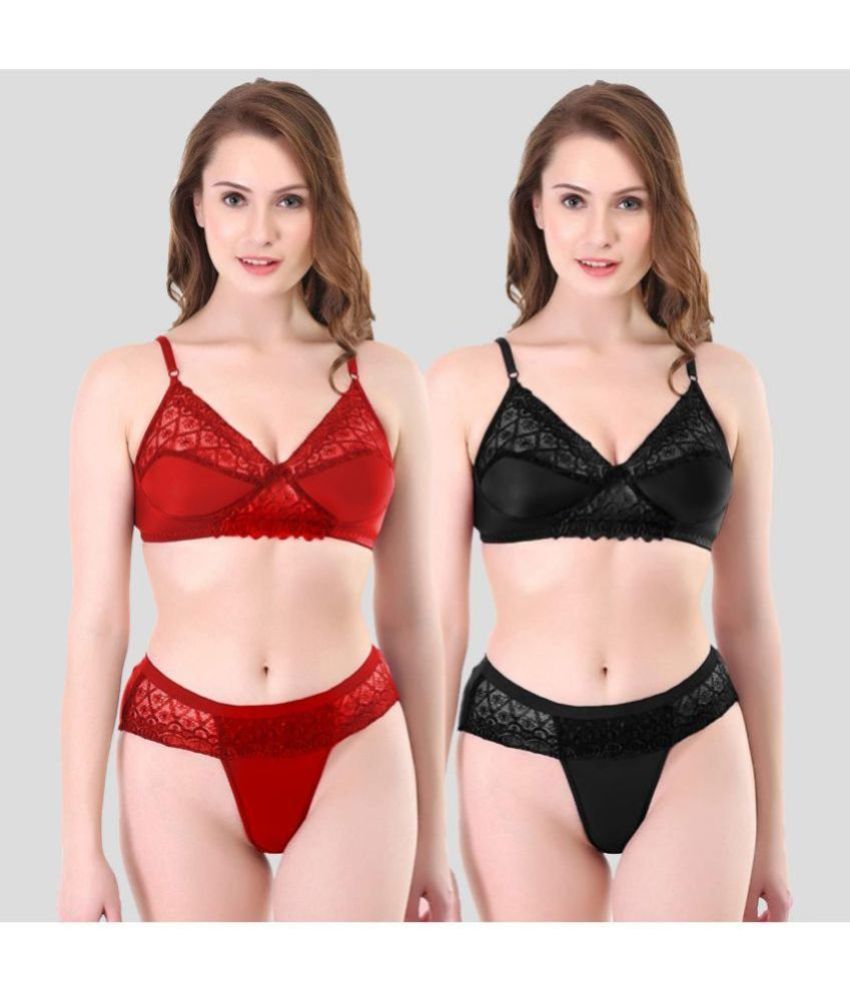     			TCG Pack of 2 Cotton Blend Women's Bra & Panty Set ( Red )