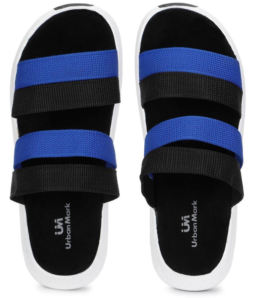     			Urbanmark Men Comfortable Colorblocked Nivar Strap Anti-Skid Cushioned Slippers-Black