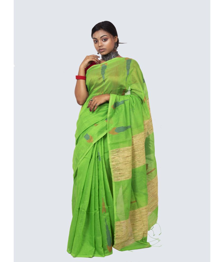     			AngaShobha - Green Cotton Blend Saree With Blouse Piece ( Pack of 1 )