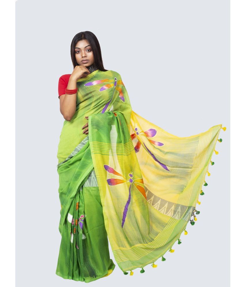     			AngaShobha - Green Cotton Blend Saree With Blouse Piece ( Pack of 1 )