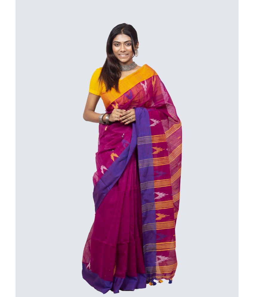     			AngaShobha - Maroon Cotton Blend Saree With Blouse Piece ( Pack of 1 )