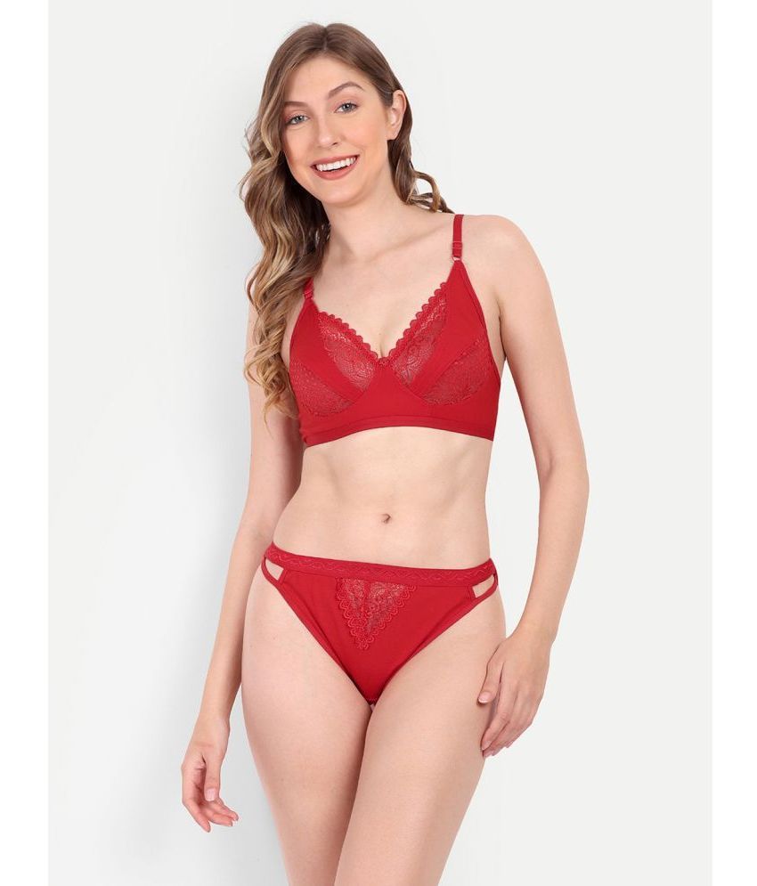     			Aprozone - Red Lingerie Set Poly Cotton Women's Bra & Panty Set ( Pack of 1 )
