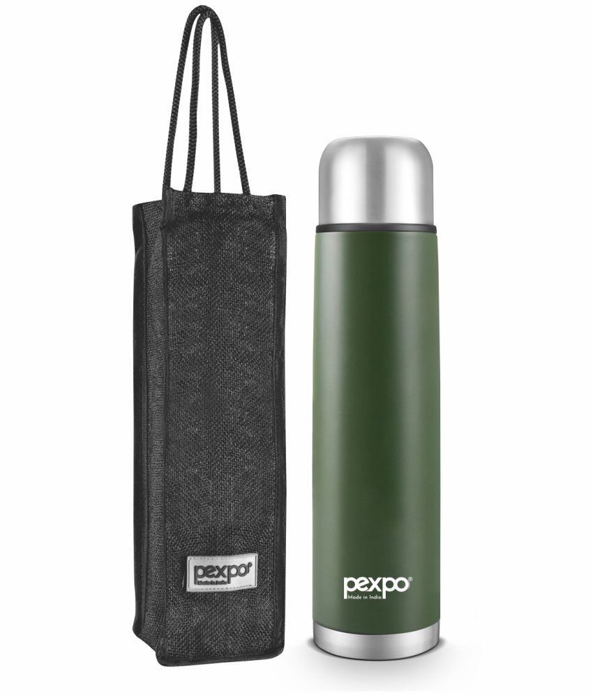     			Pexpo 1000ml 24 Hrs Hot and Cold Flask with Jute-bag, Flamingo Vacuum insulated Bottle (Pack of 1, Military Green)