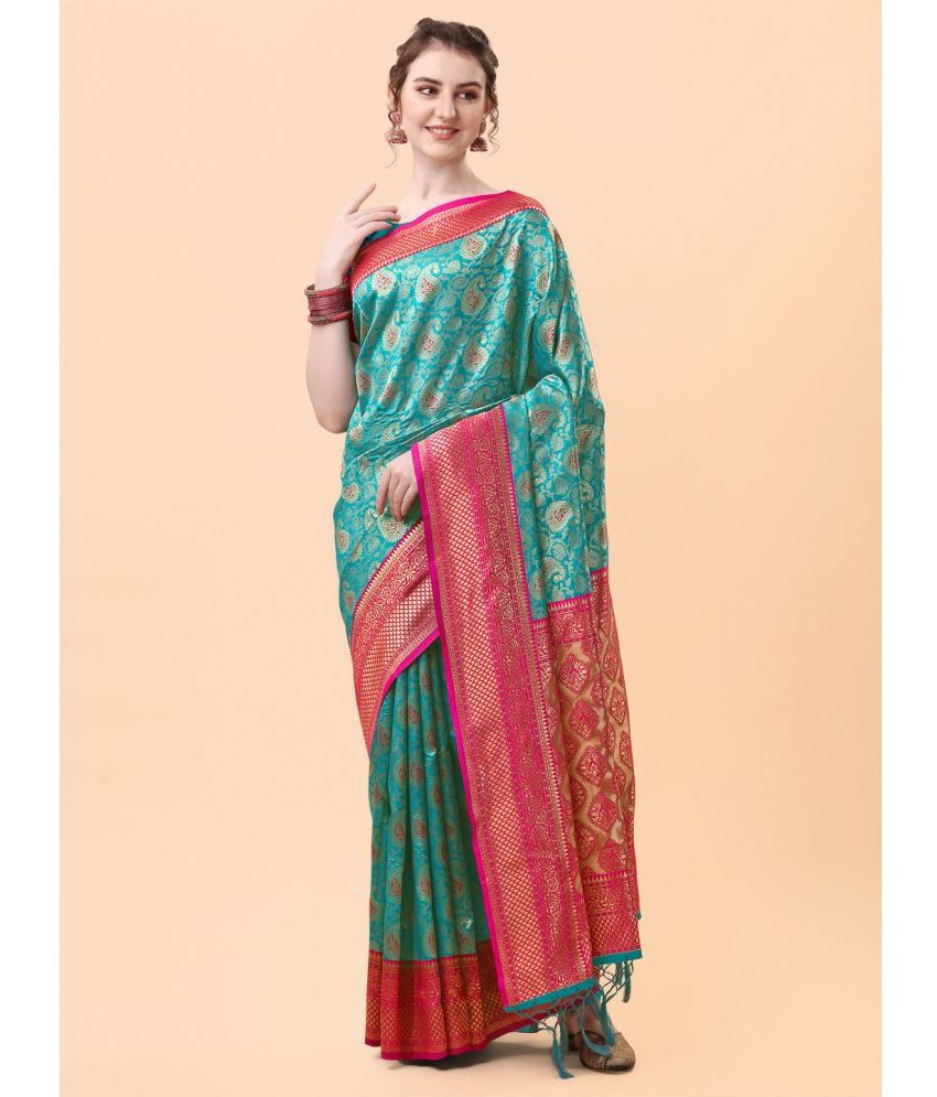     			Rekha Maniyar Fashions - Sea Green Banarasi Silk Saree With Blouse Piece ( Pack of 1 )