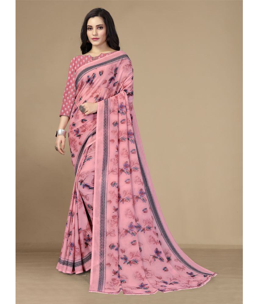     			Rekhamaniyar Fashions - Pink Georgette Saree With Blouse Piece ( Pack of 1 )