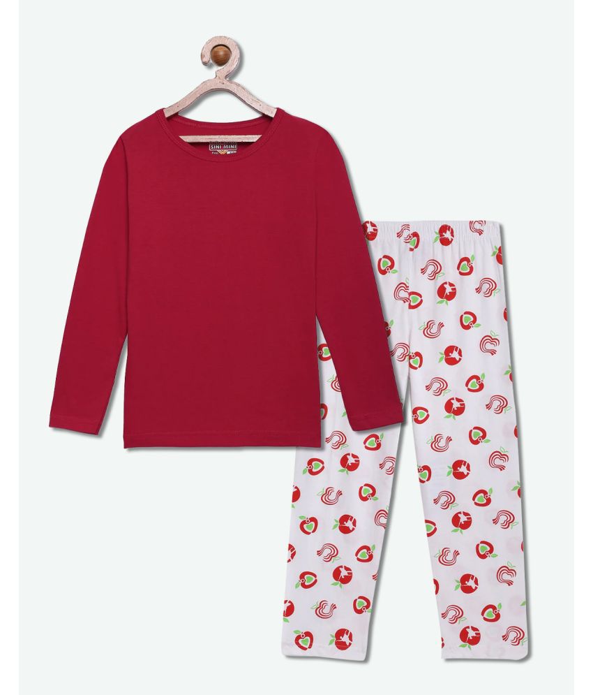     			Sini Mini - Dark Red Cotton Girls Top With Pants ( Pack of 1 )