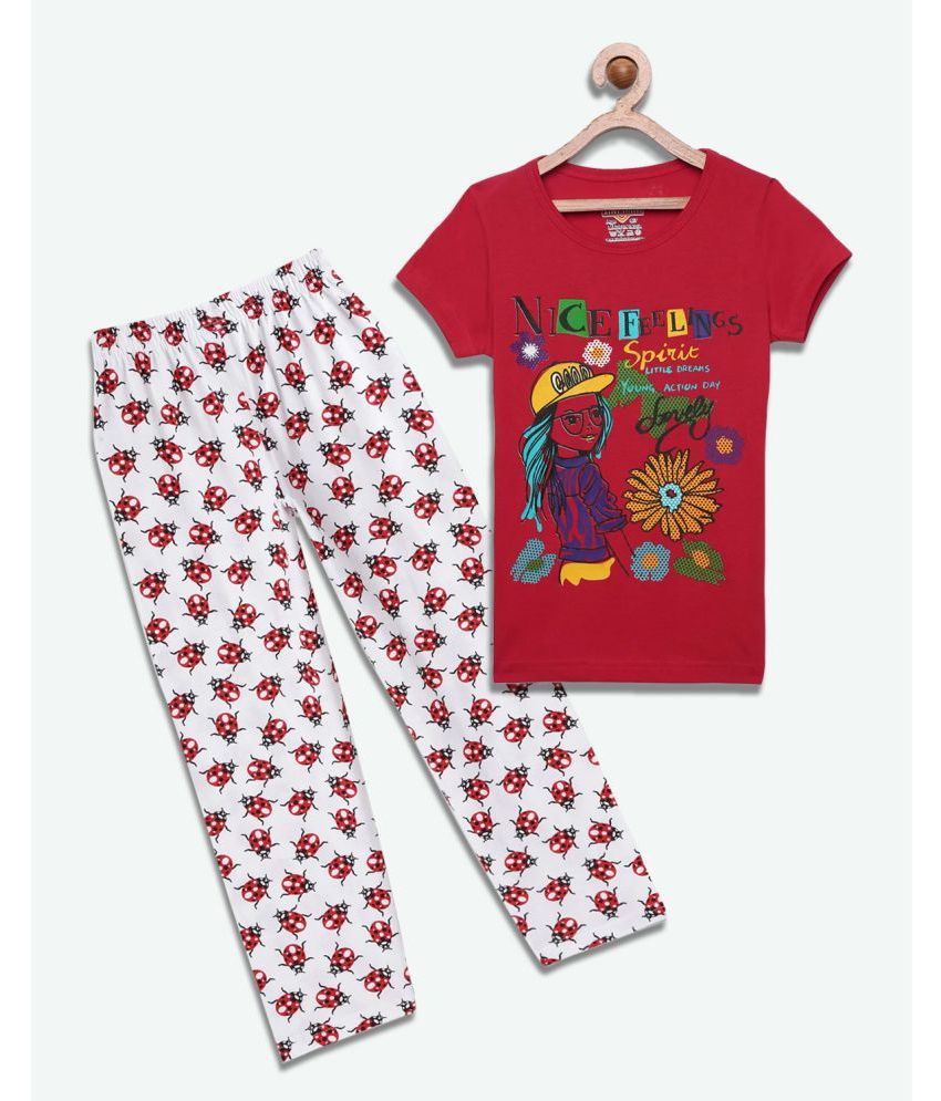     			Sini Mini - Dark Red Cotton Girls Top With Pajama ( Pack of 1 )