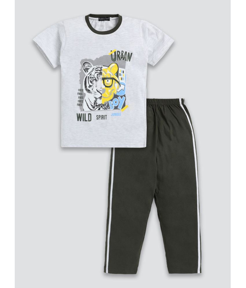     			Todd N Teen - Light Grey Cotton Boys T-Shirt & Trackpants ( Pack of 1 )