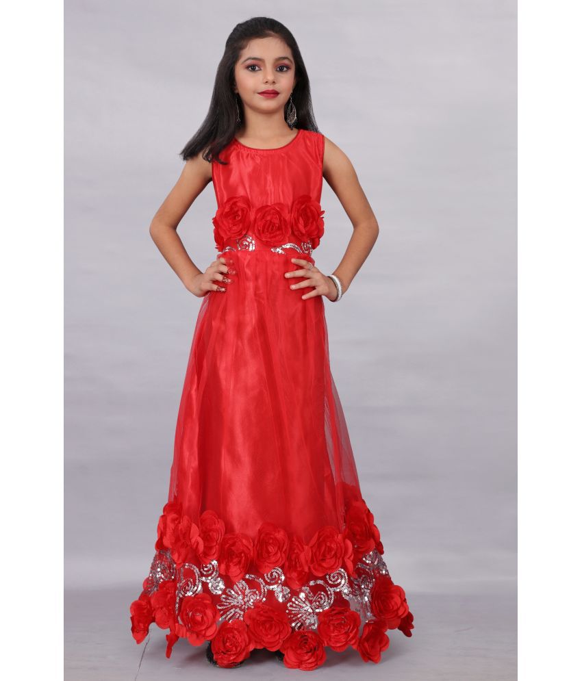     			Aika - Red Net Girls Gown ( Pack of 1 )