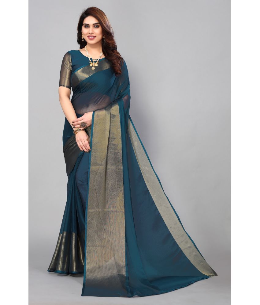     			Rangita Women Solid Chiffon Saree With Blouse Piece - Teal