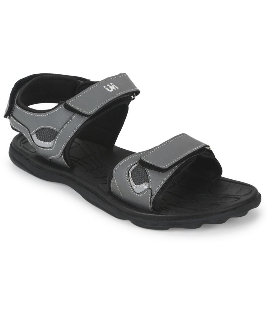     			UrbanMark Men Comfortable Black Synthetic Floater Sandals - Grey