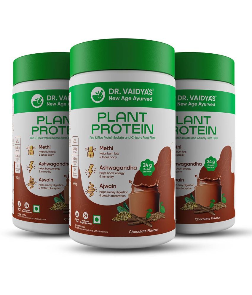    			Dr. Vaidya's Plant Protein With Methi, Ashwagandha & Ajwain Chocolate Flavour 500g Pack of 3