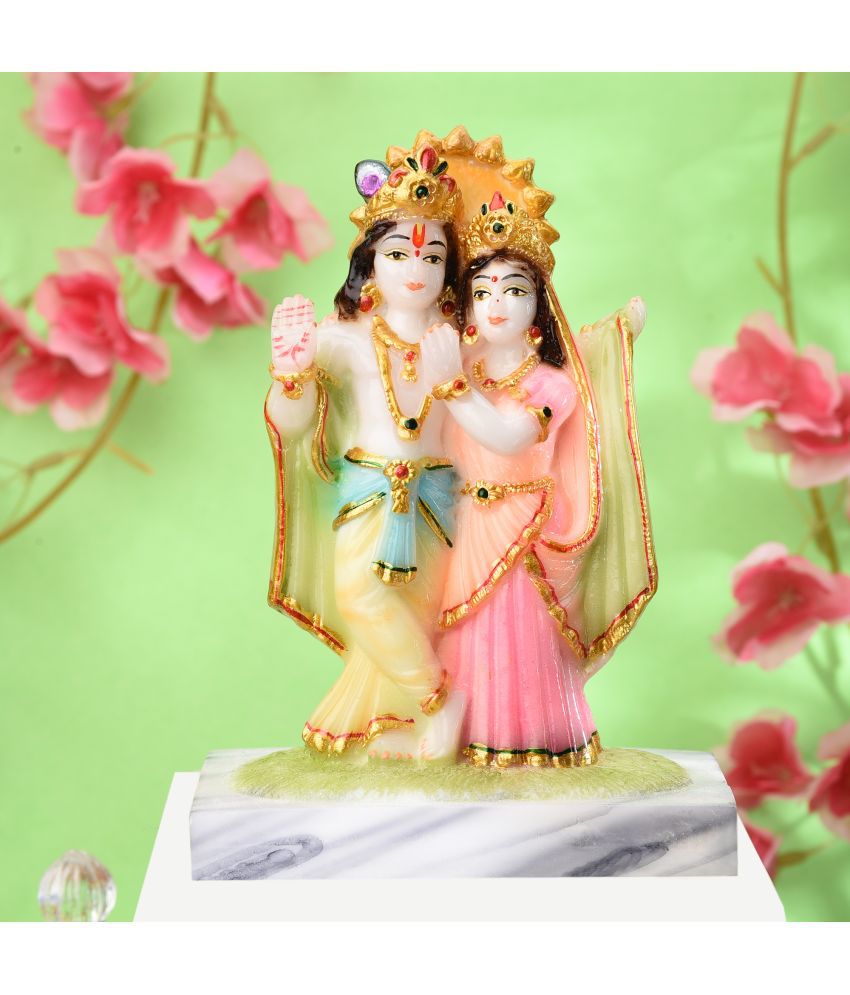     			Ghar Saaz Marble Radha Krishna Playing Flute God Idol Multicolored 13 Cm