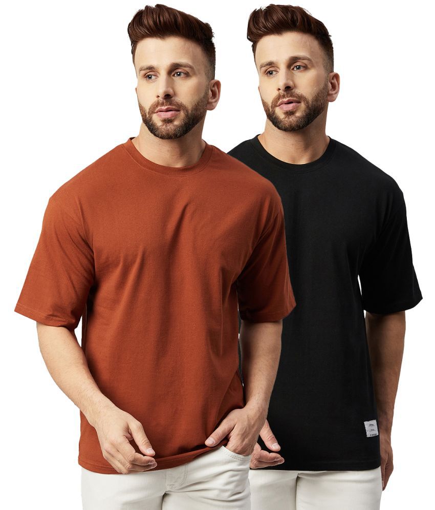    			Gritstones - Brown Cotton Blend Oversized Fit Men's T-Shirt ( Pack of 2 )