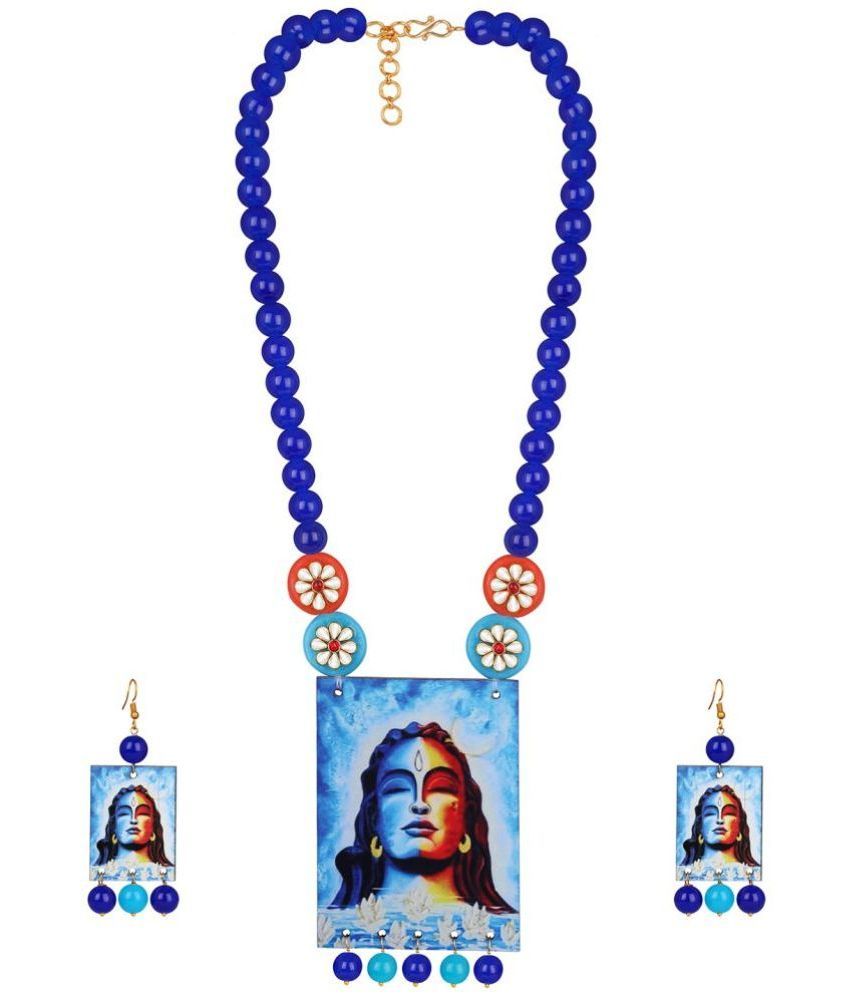     			JFL - Blue Glass Necklace Set ( Pack of 1 )