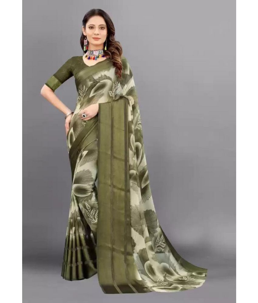     			Sitanjali Lifestyle - Green Georgette Saree With Blouse Piece ( Pack of 1 )