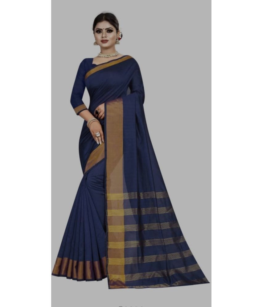     			Sitanjali - Navy Blue Cotton Saree With Blouse Piece ( Pack of 1 )