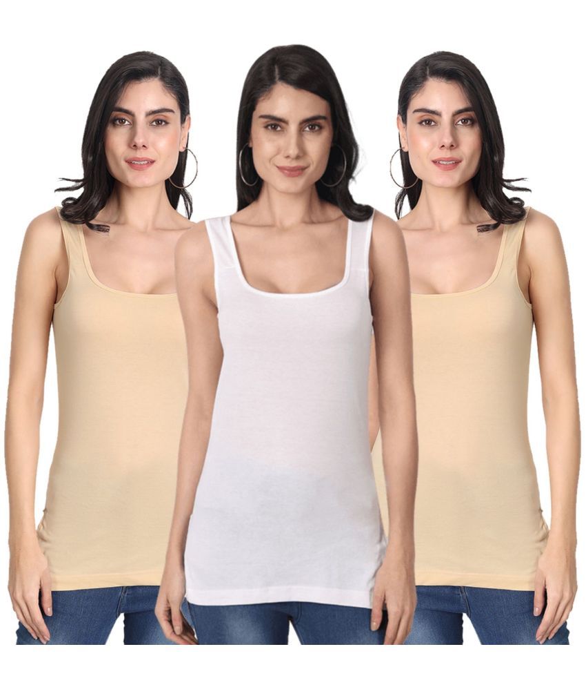     			AIMLY Cotton Camisoles - Beige Pack of 3