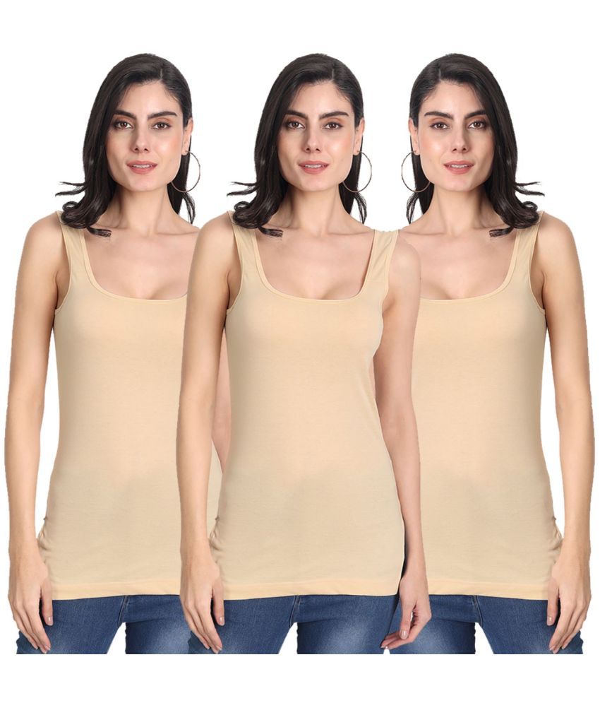     			AIMLY Cotton Camisoles - Beige Pack of 3