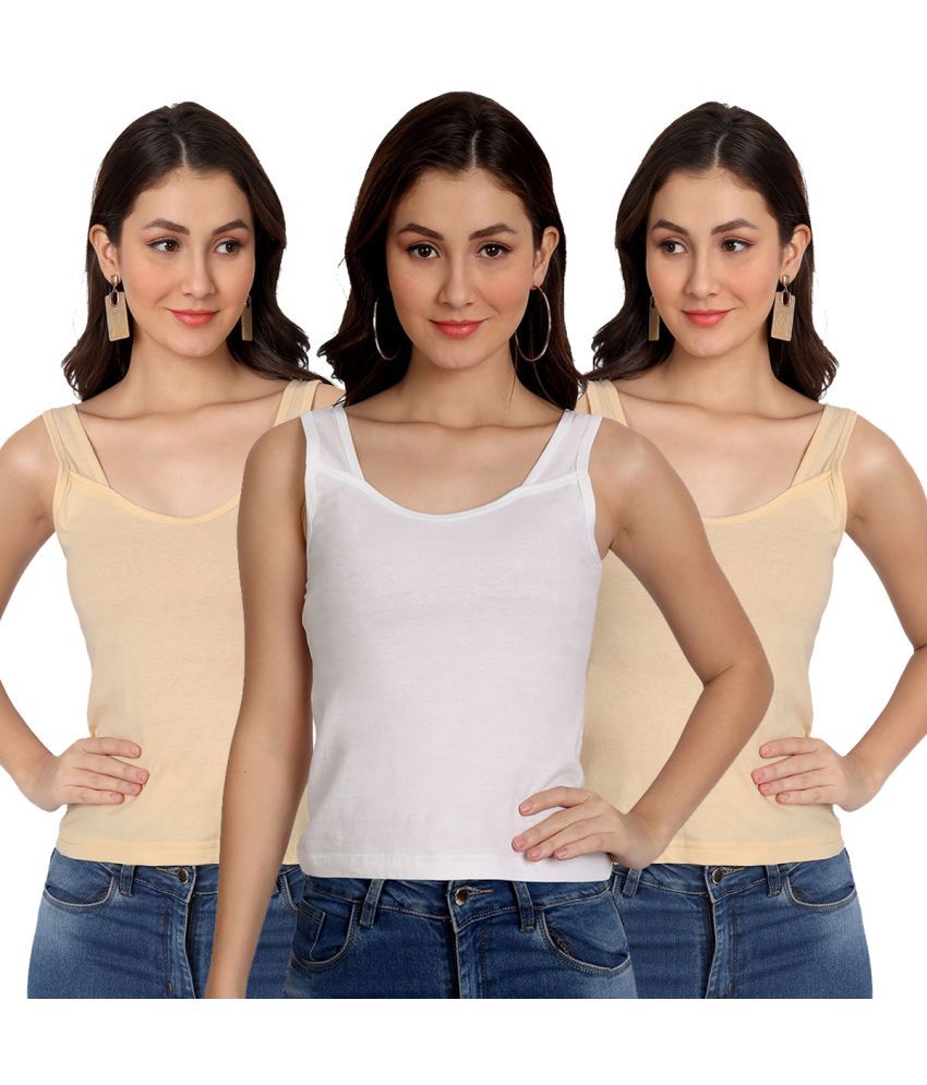     			AIMLY Cotton Camisoles - Beige Pack of 3