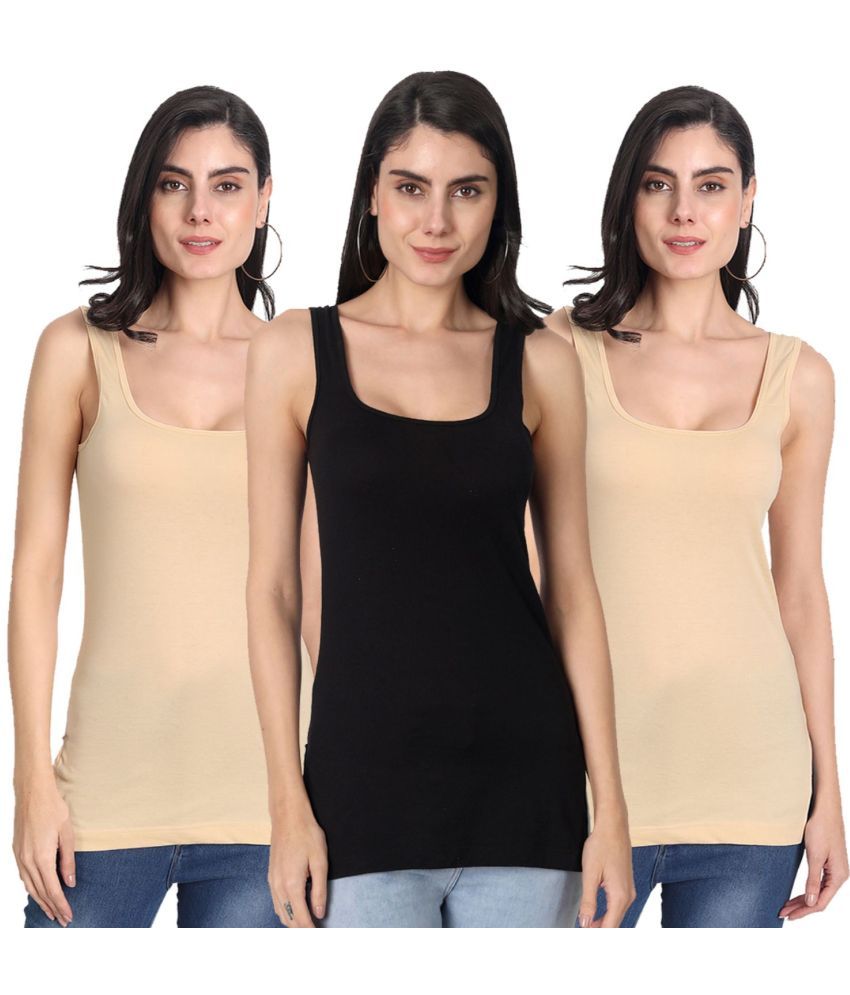     			AIMLY Cotton Camisoles - Beige Pack of 3