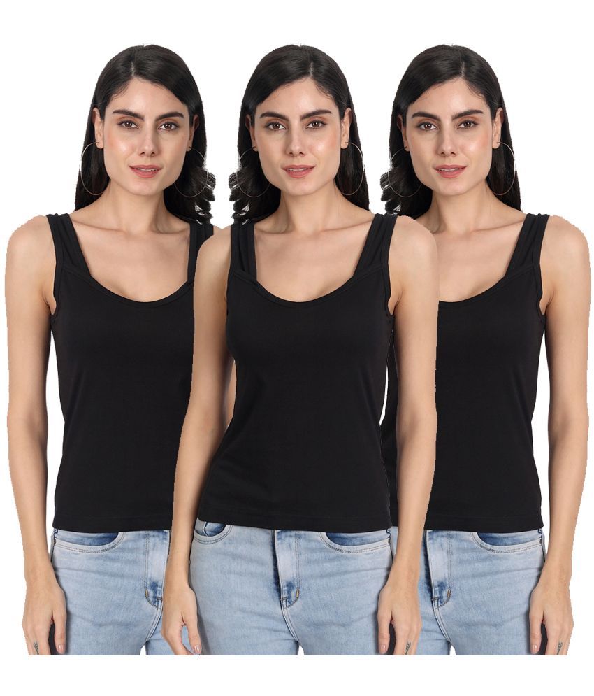     			AIMLY Cotton Camisoles - Black Pack of 3