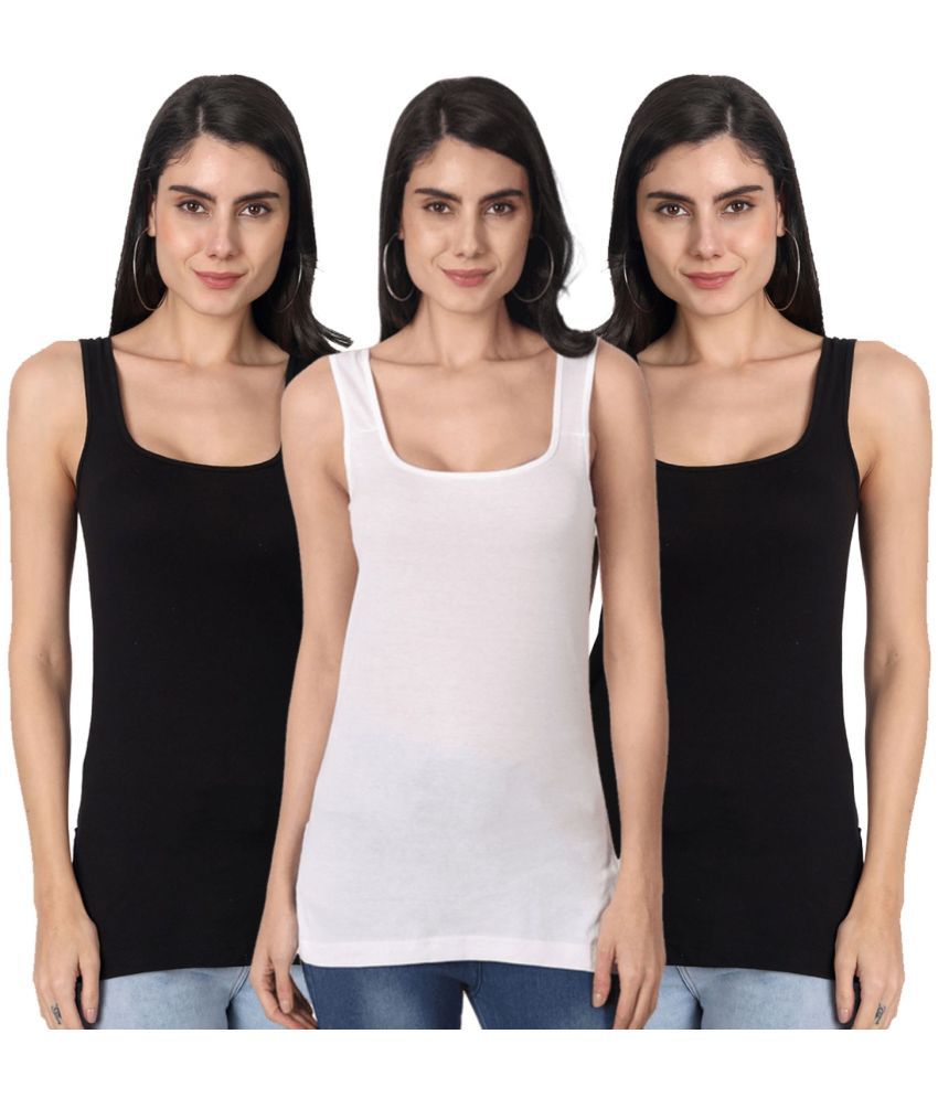     			AIMLY Cotton Camisoles - Black Pack of 3