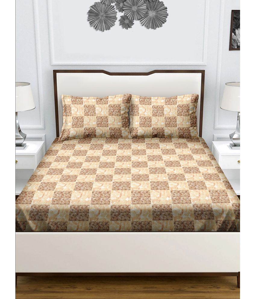     			Bella Casa - Brown Cotton Double Bedsheet with 2 Pillow Covers