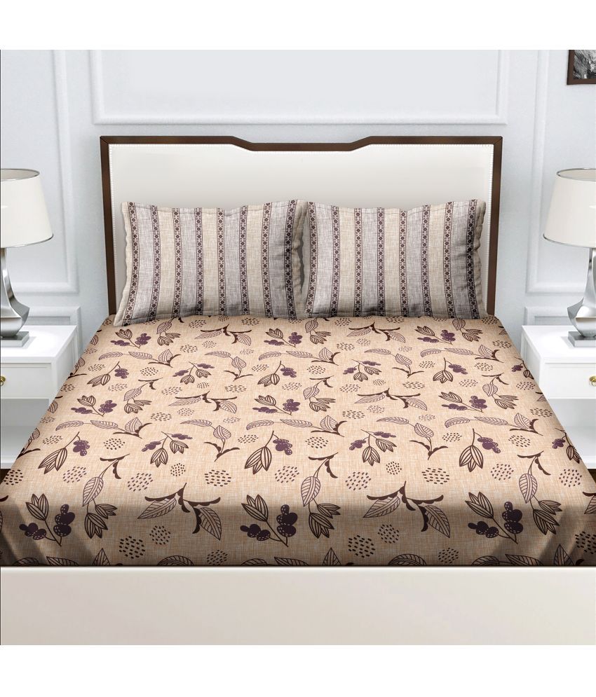     			Bella Casa - Brown Cotton Double Bedsheet with 2 Pillow Covers