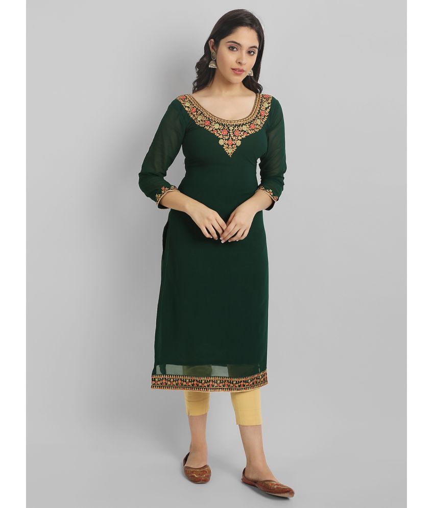     			Femvy - Green Georgette Women's Straight Kurti ( Pack of 1 )