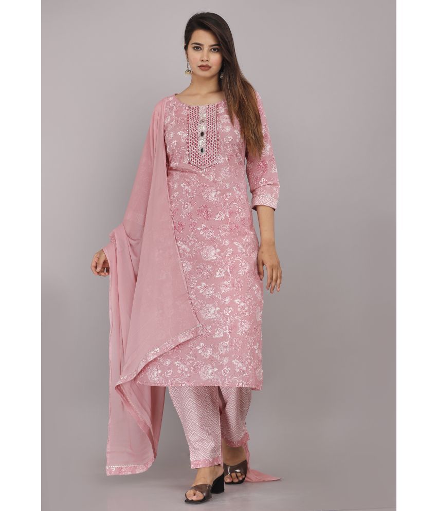     			HIGHLIGHT FASHION EXPORT - Pink Straight Cotton Women's Stitched Salwar Suit ( Pack of 1 )