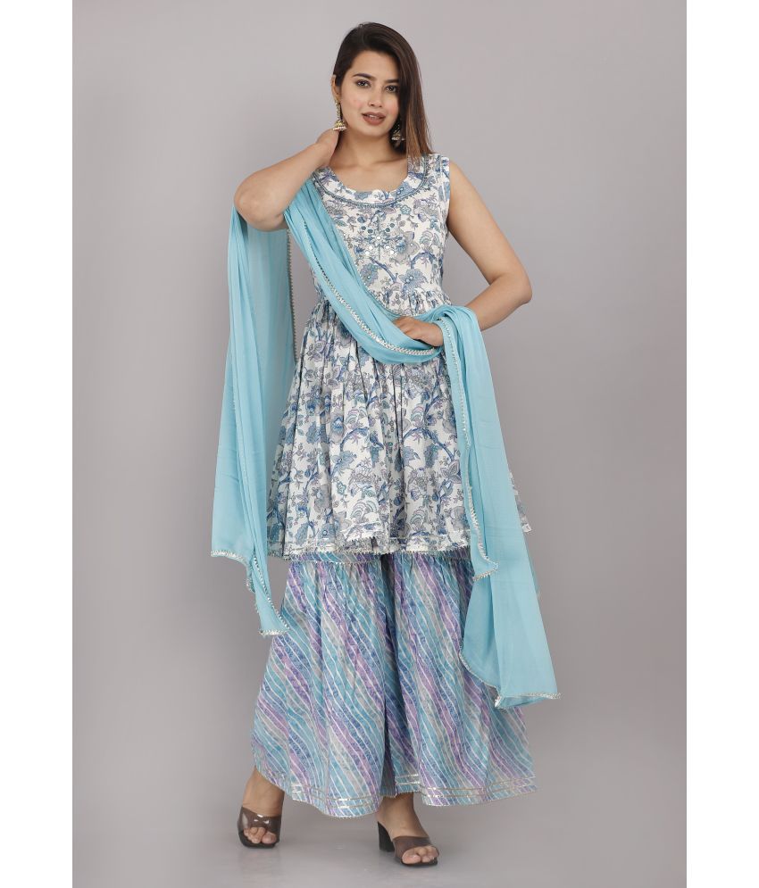     			JC4U - Light Blue Frock Style Cotton Women's Stitched Salwar Suit ( Pack of 1 )