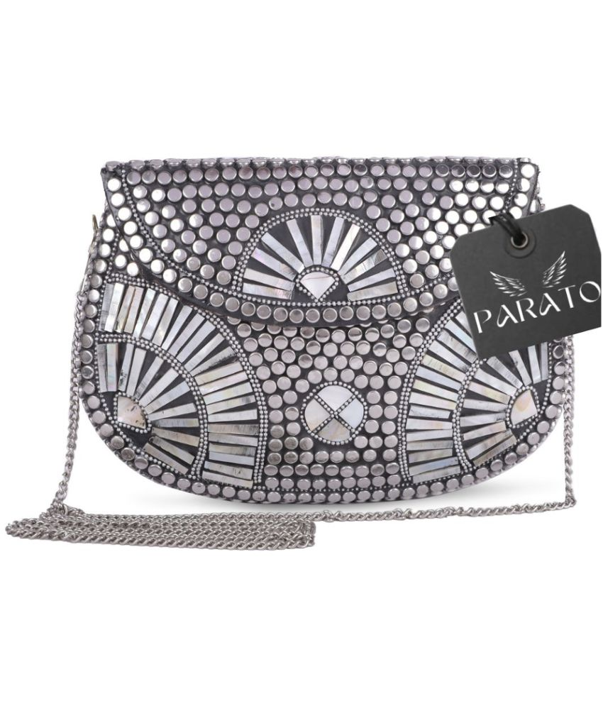     			PARATO - Silver Suede Sling Bag