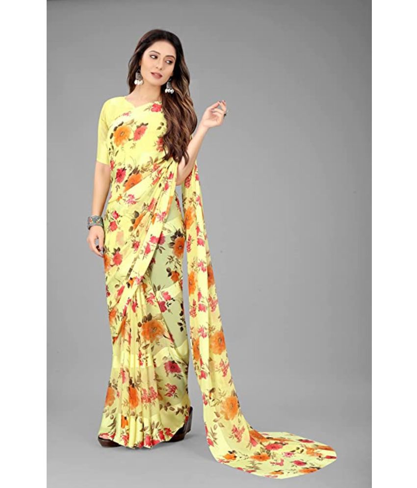     			Sitnjali Lifestyle - Yellow Georgette Saree With Blouse Piece ( Pack of 1 )