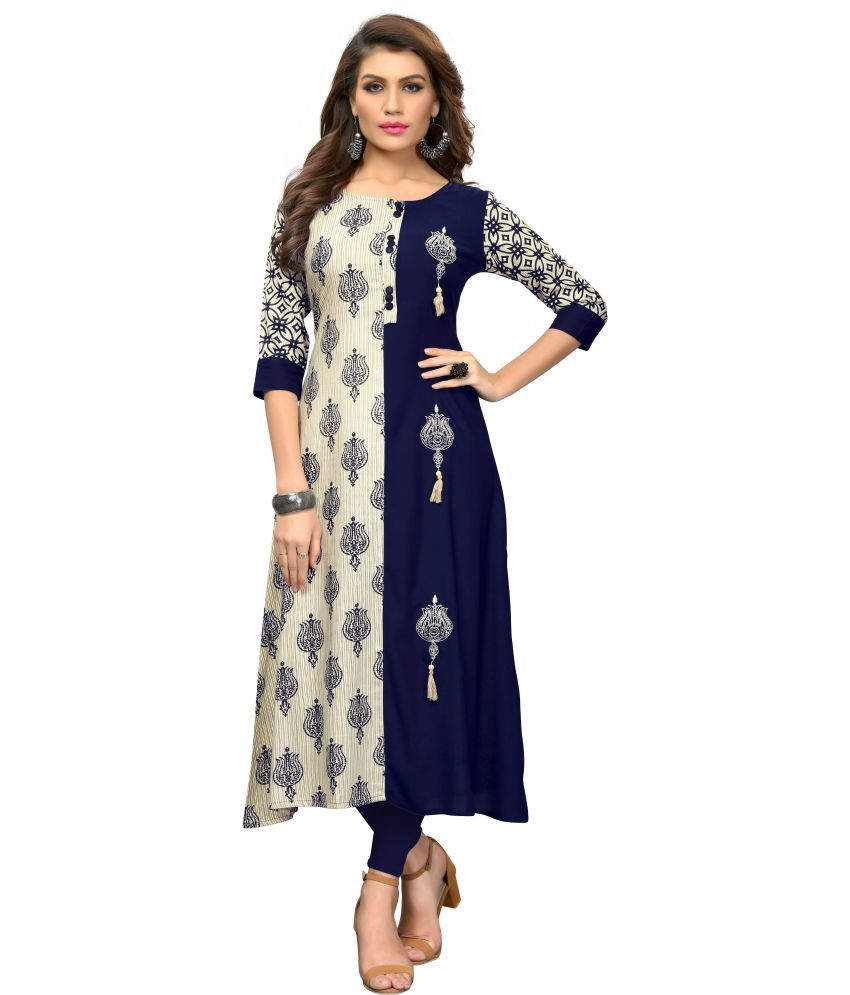     			Vbuyz - Blue Rayon Women's Straight Kurti ( Pack of 1 )