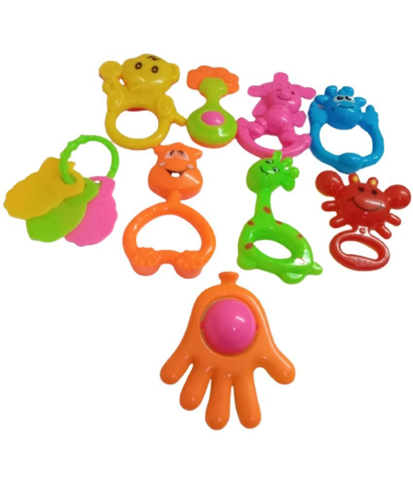     			1991 YESKART - 9 PC Non Toxic Durable Colourful Rattle and Teether Toys -9 Pcs Set for New Born Baby and Infants