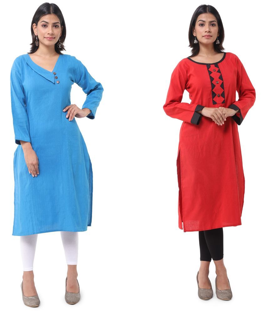     			DESHBANDHU DBK - Multicolor Cotton Women's Straight Kurti ( Pack of 2 )