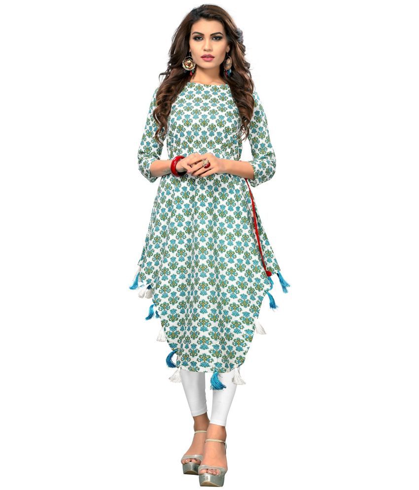     			Vbuyz - Blue Cotton Women's Asymmetrical Kurti ( Pack of 1 )