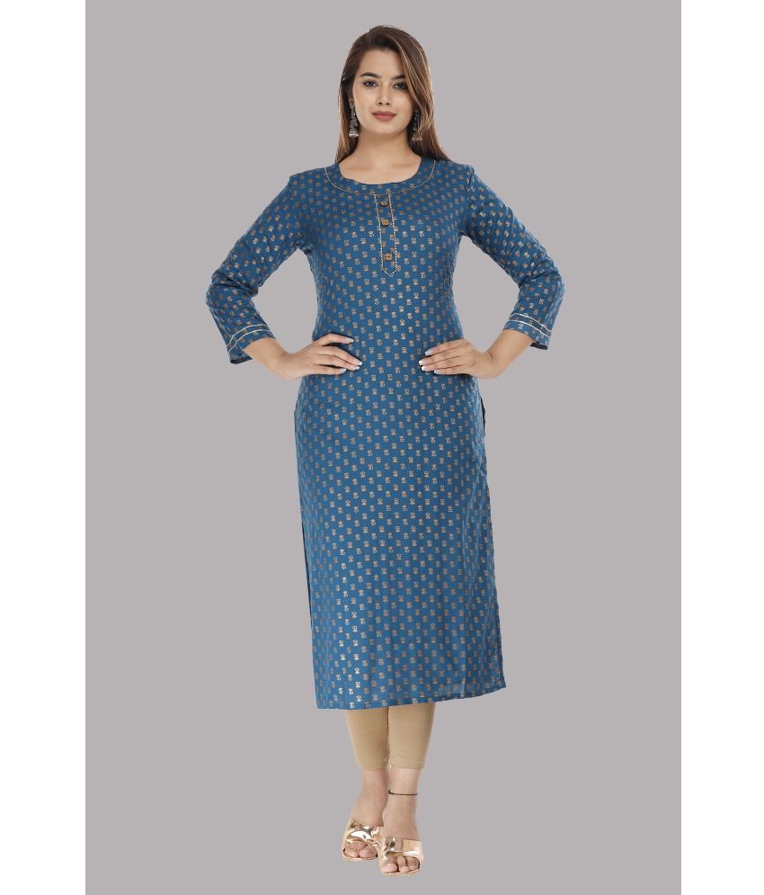     			ravishree - Teal Rayon Women's Straight Kurti ( Pack of 1 )