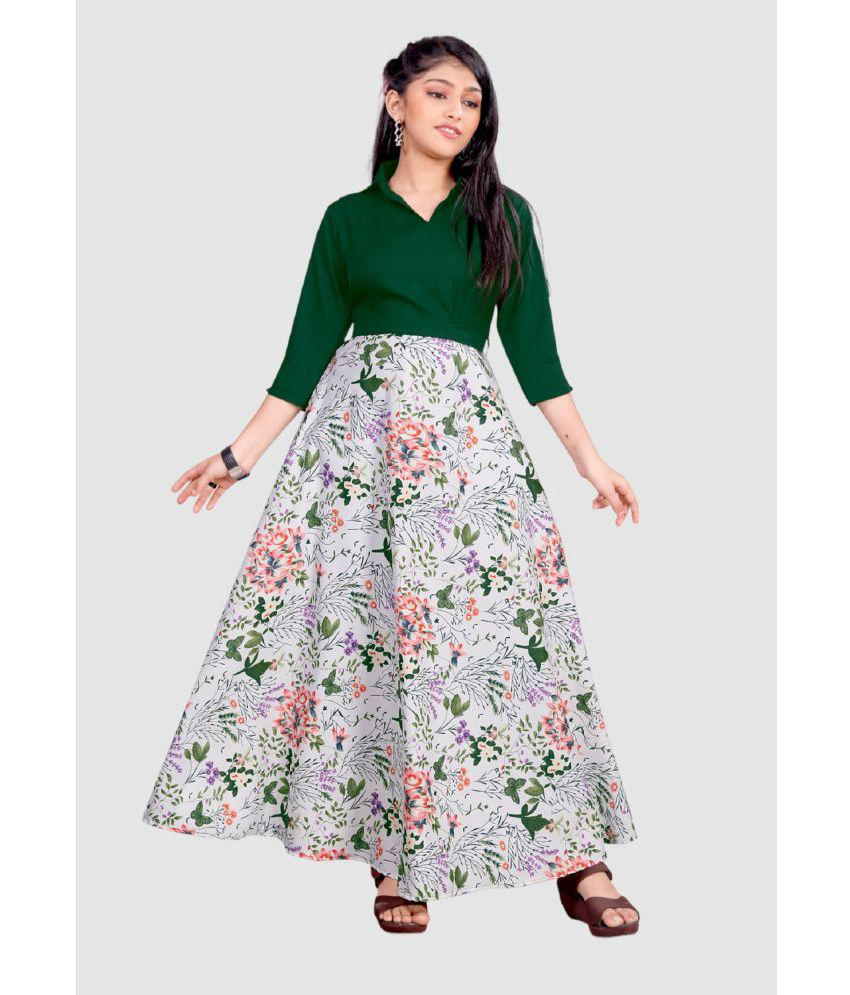     			Aarya Designer - Green Crepe Girls Fit And Flare Dress ( Pack of 1 )