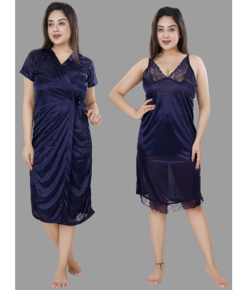     			BAILEY SELLS - Navy Blue Satin Women's Nightwear Nighty & Night Gowns ( Pack of 2 )
