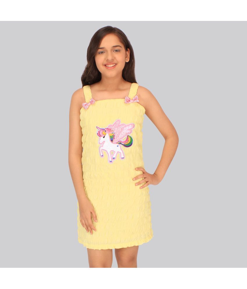     			Cutecumber Georgette Bodycon Dress For Girls ( Pack of 1 , Yellow )