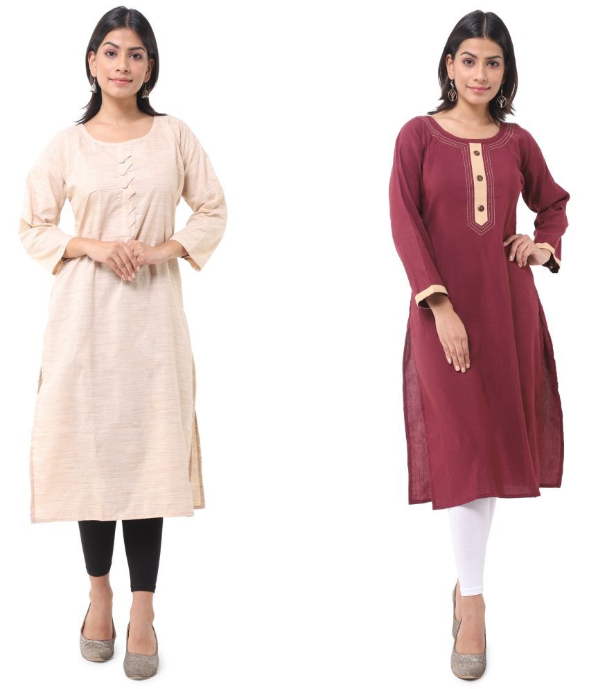     			DESHBANDHU DBK - Multicolor Cotton Women's Straight Kurti ( Pack of 2 )