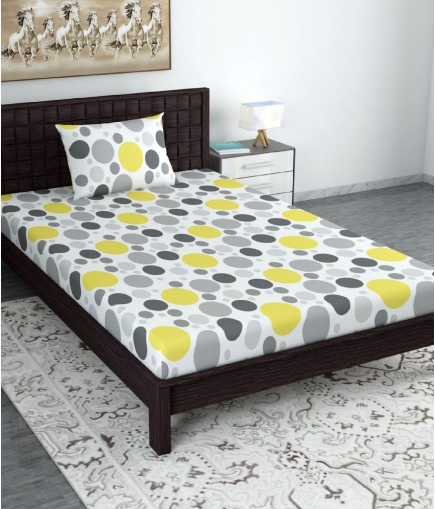     			DIVINE CASA - Yellow Cotton Single Bedsheet with 1 Pillow Cover